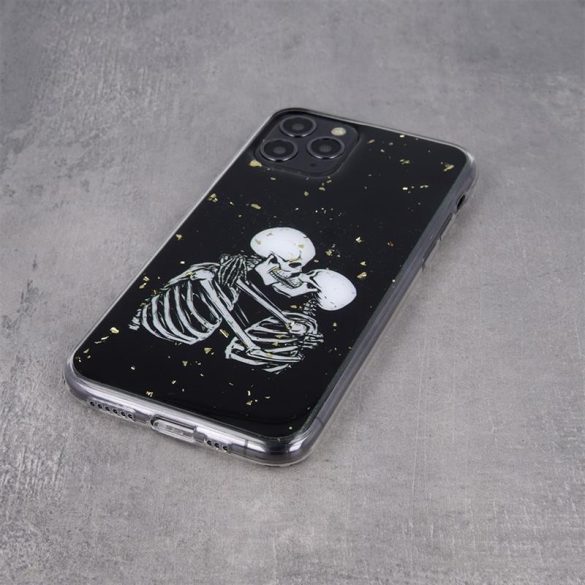 iPhone 12 (6,1") szilikon tok, hátlap tok, TPU tok, fekete, Romantic Skeletons 1