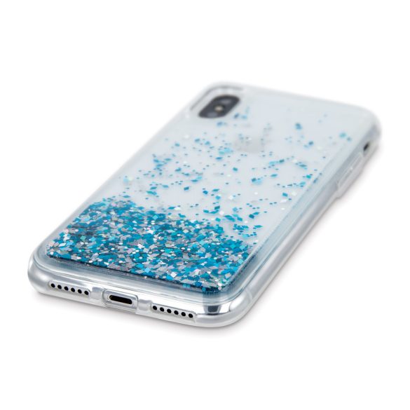 iPhone 13 (6,1") folyékony csillámos szilikon tok, hátlap tok, kék, Liquid Sparkle