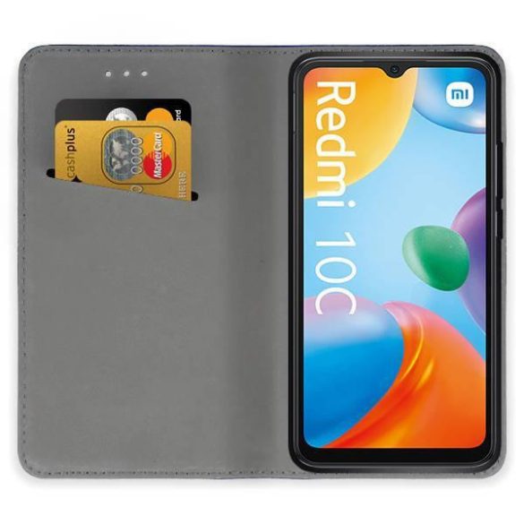 Xiaomi Redmi 10C telefon tok, könyvtok, oldalra nyíló tok, mágnesesen záródó, fekete