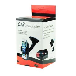   Univerzális autós tartó, szélvédőre / műszerfalra helyezhető, 360°-ban fordítható, fekete