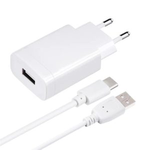 Hálózati töltőfej 1xUSB + Type-C adatkábel, 2.4A, 18W, QC3.0, fehér, Forcell