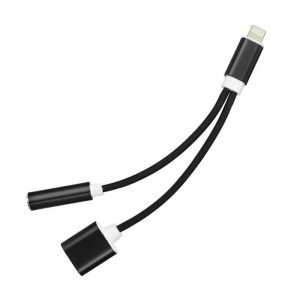 2in1 audio / HF adapter, iPhone 8pin - Type-C/Jack, fekete