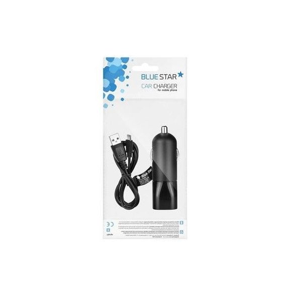 BlueStar fekete szivartöltőfej 1A + fekete micro usb kábel