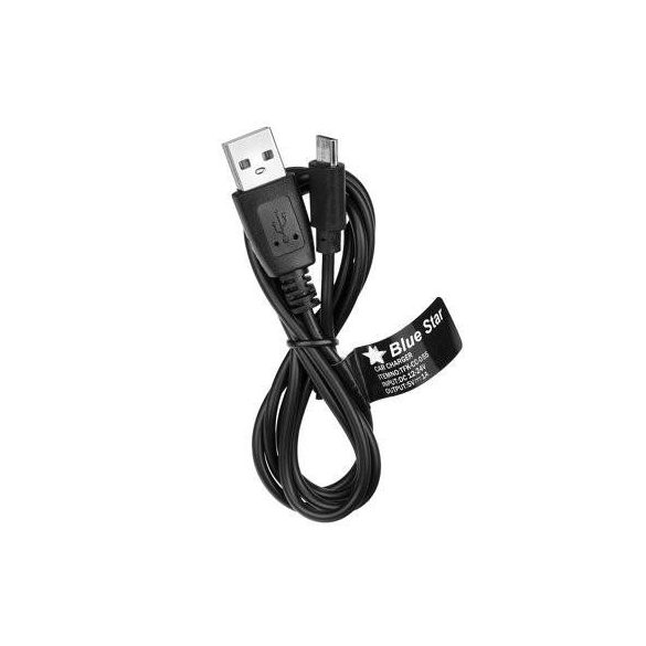 BlueStar fekete szivartöltőfej 1A + fekete micro usb kábel