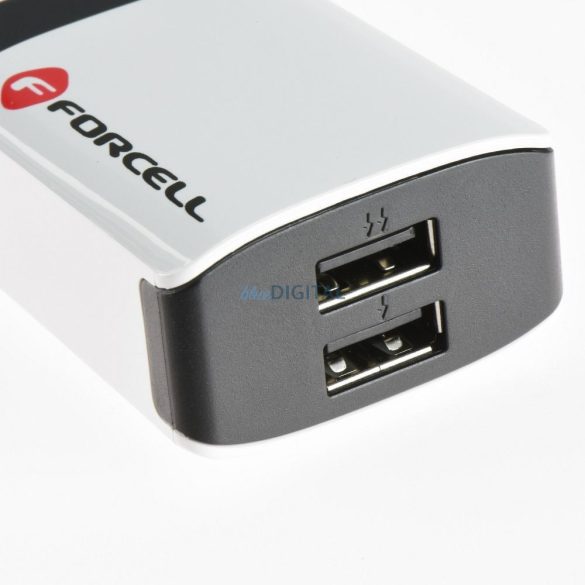 Hálózati töltőfej, 2x USB, fekete-fehér, 2A / 10W, Forcell U21