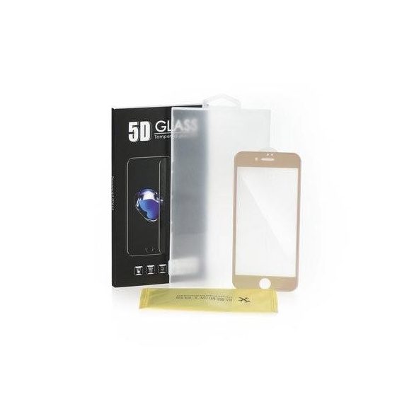 iPhone 6 6S (4,7") előlapi üvegfólia, edzett, hajlított, arany keret, 5D Full Glue