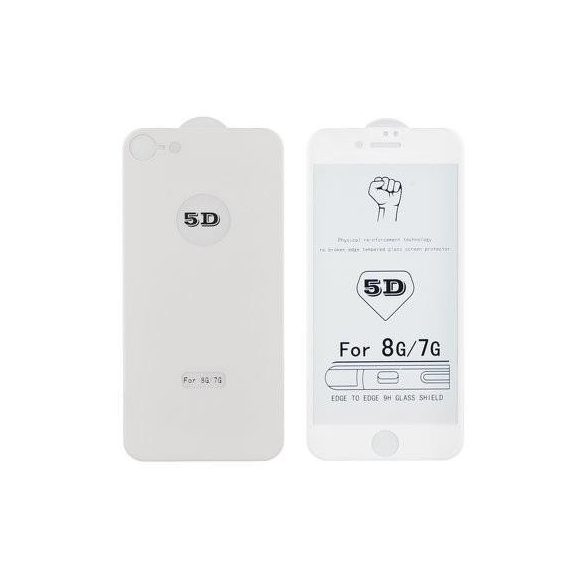Full glue iPhone 8 (4,7") fehér hajlított 5D előlapi + hátlapi üvegfólia