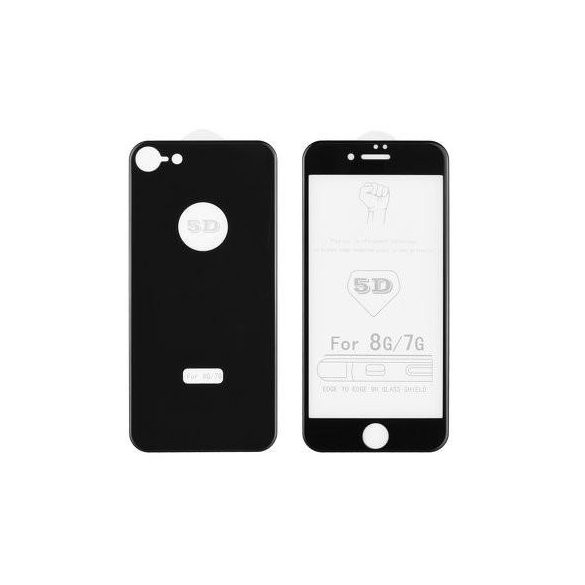 Full glue iPhone 8 Plus (5,5") fekete hajlított 5D előlapi + hátlapi üvegfólia