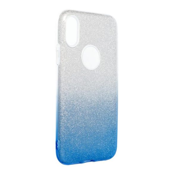 iPhone XS Max (6,5") szilikon tok, csillámos, hátlap tok, kék-ezüst, Shining