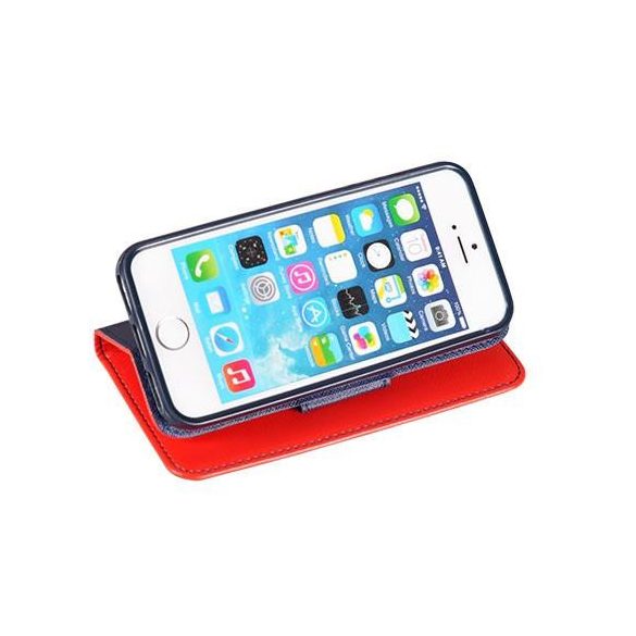 iPhone XS Max (6,5") telefon tok, könyvtok, oldalra nyíló tok, mágnesesen záródó, piros-sötétkék, Fancy