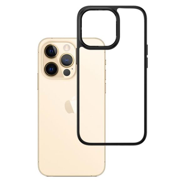 iPhone 13 Pro Max (6.7") ütésálló hátlap tok, TPU, átlátszó, fekete keretes, 3MK Satin Armor Case