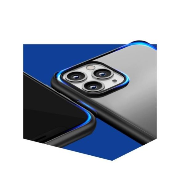 iPhone 13 Pro Max (6.7") ütésálló hátlap tok, TPU, átlátszó, fekete keretes, 3MK Satin Armor Case