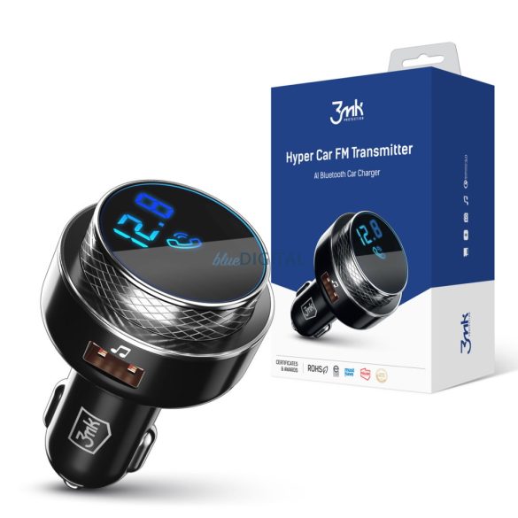 Bluetooth FM transmitter, 2xUSB, TF kártyaolvasó, QC3.0, LED kijelző, fekete, 3mk