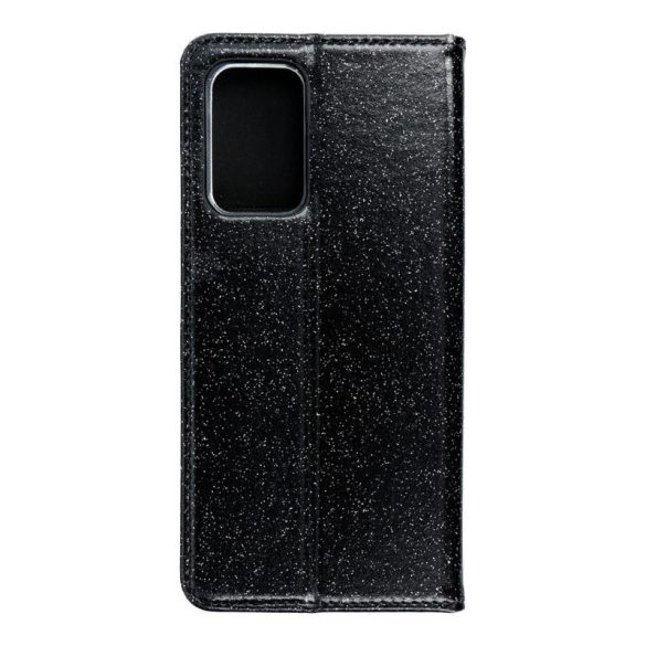 Samsung G985 Galaxy S20 Plus 4G / S20 Plus 5G fekete csillámos mágneses könyvtok