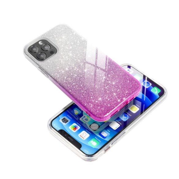 Huawei P40 Lite E / Y7P szilikon tok, csillámos, hátlap tok, pink-ezüst, Shining