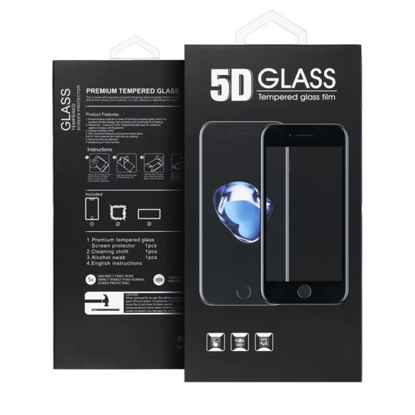 Huawei P40 előlapi üvegfólia, edzett, hajlított, fekete keret, 9H, 5D Full Glue