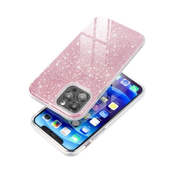 iPhone 12 Pro Max (6,7") szilikon tok, csillámos, hátlap tok, pink, Shining