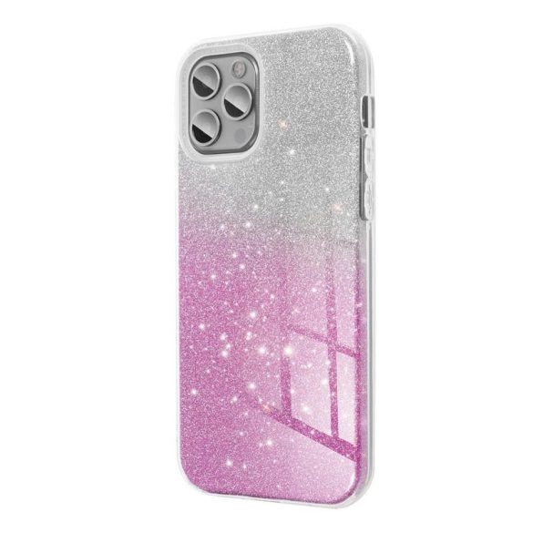 iPhone 12 / 12 Pro (6,1") szilikon tok, csillámos, hátlap tok, pink-ezüst, Shining