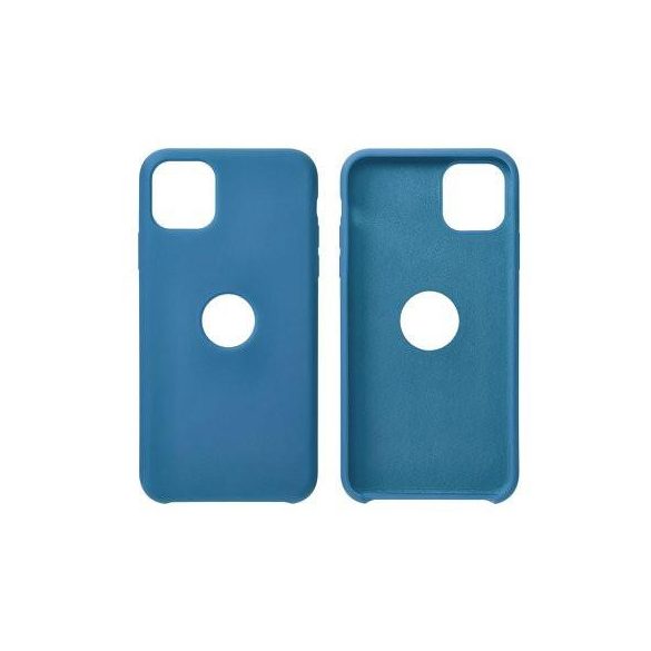 iPhone 12 / 12 Pro (6,1") szilikon tok, matt, velúr belső, kivágott, kék, Forcell Silicone