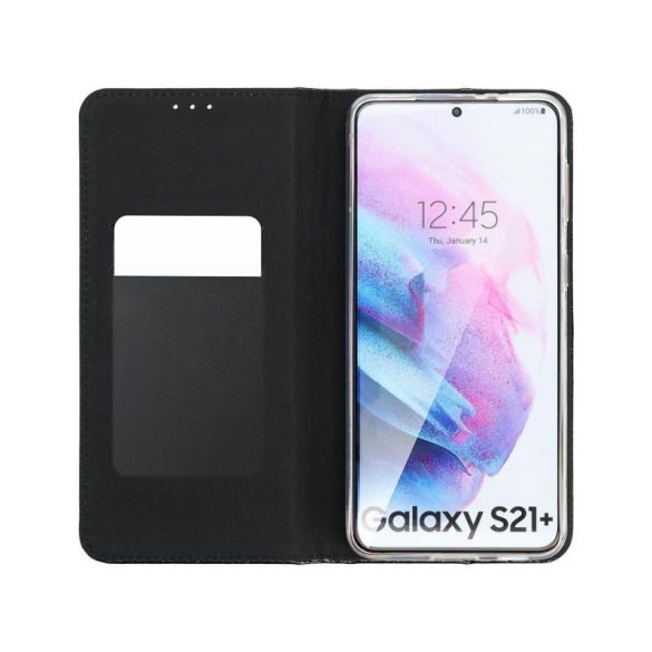 Samsung G991 Galaxy S21 5G fekete csillámos mágneses könyvtok