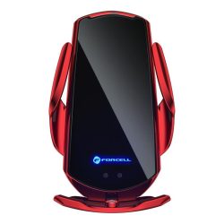   Univerzális autós tartó / vezeték nélküli (Wireless) töltéssel, automata zárással, 15W, 360°-ban forgatható, piros, Forcell HS1