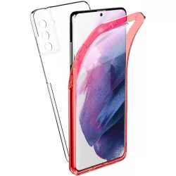   Samsung Galaxy S21 elő + hátlapi tok, PC + TPU, 360°, piros kerettel, SM-G991, Forcell