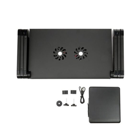 YL-803 összecsukható fekete laptop asztal / tartó beépített hűtéssel egértartóval