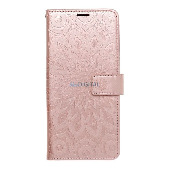 Samsung Galaxy A52 4G/5G telefon tok, könyvtok, oldalra nyíló tok, mágnesesen záródó, rose gold, mandala, SM-A525, SM-A526, Mezzo