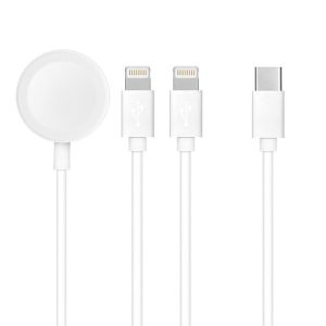 3in1 iPhone 8pin + iPhone 8pin + Apple watch fehér töltőkábel Type-C csatlakozóval 1A 3W
