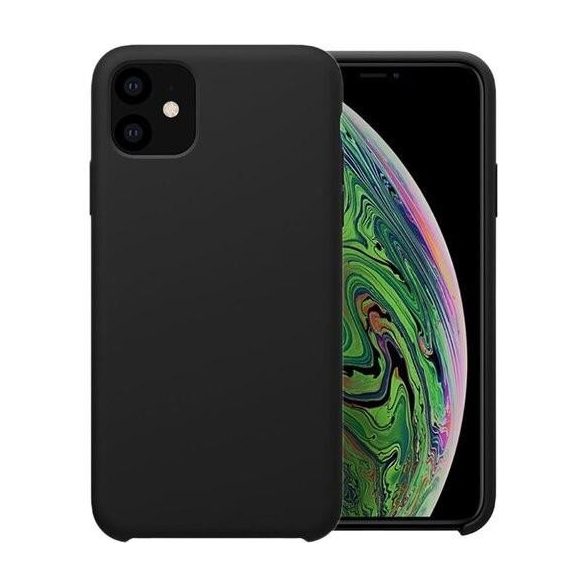 iPhone 13 Pro Max (6,7") szilikon tok, matt, velúr belső, fekete, Forcell Silicone