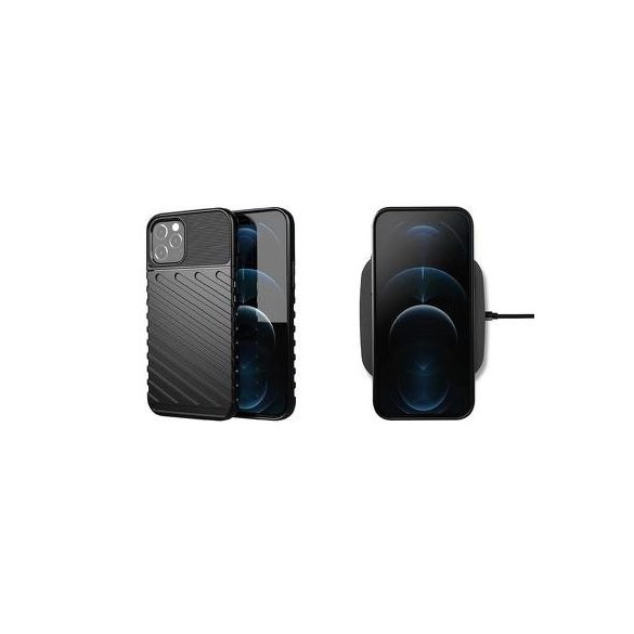 iPhone 12 Pro Max (6.7") ütésálló tok, szilikon tok, hátlap tok, fekete, Forcell Thunder