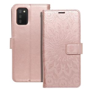 Samsung Galaxy A03s telefon tok, könyvtok, oldalra nyíló tok, mágnesesen záródó, rose gold, mandala, SM-A037,  Forcell Mezzo