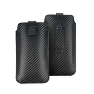 Forcell Pocket fekete carbon mintás beledugós tok iPhone 13 Mini / 6 / 7 / 8 / 12 Mini / Samsung S3 / S4 / A3