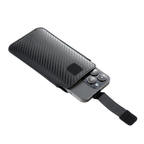 Forcell Pocket fekete carbon mintás beledugós tok iPhone 13 Mini / 6 / 7 / 8 / 12 Mini / Samsung S3 / S4 / A3