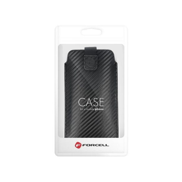 Forcell Pocket fekete carbon mintás beledugós tok iPhone 12 / 12 Pro / Samsung Note / Note 2 / Note 3