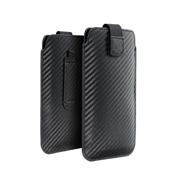 Forcell Pocket fekete carbon mintás beledugós tok iPhone 13 Pro Max / 12 Pro Max / Samsung A52 5G / A71 / Xiaomi Redmi Note 10