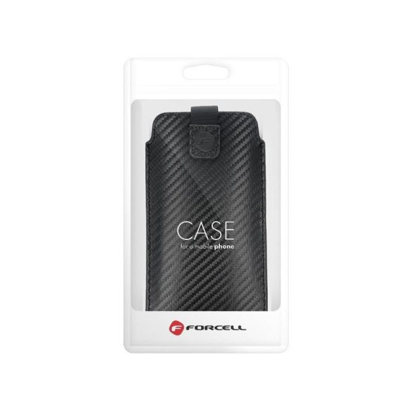 Forcell Pocket fekete carbon mintás beledugós tok iPhone 13 Pro Max / 12 Pro Max / Samsung A52 5G / A71 / Xiaomi Redmi Note 10