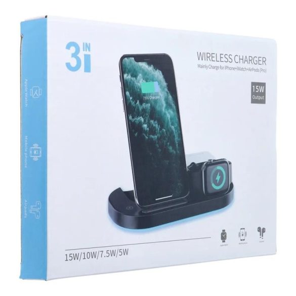 3in1 vezeték nélküli (Wireless) töltő, fast charger, LED világítás, 15W, fehér, GY-Z6S