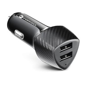 Szivartöltő fej, 2X USB, 17W, carbon mintás, fekete, Forcell