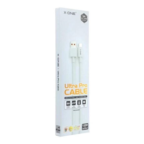 Type-C gyorstöltő adatkábel, fehér, 1M, 120W, 6A, Xiaomi X-One Ultra Pro