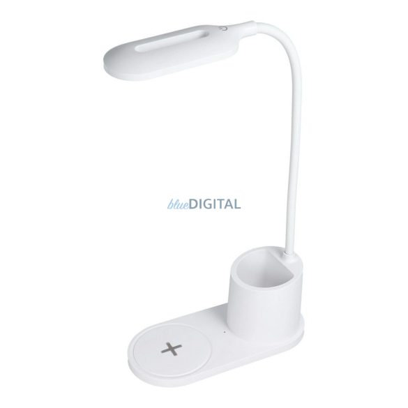 LED asztali lámpa wireless töltővel, 10W, 3 módban kapcsolható, fehér, HT-513