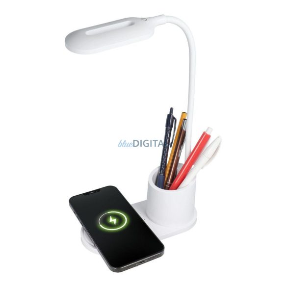 LED asztali lámpa wireless töltővel, 10W, 3 módban kapcsolható, fehér, HT-513