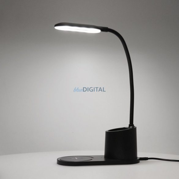 LED asztali lámpa wireless töltővel, 10W, 3 módban kapcsolható, fekete, HT-513