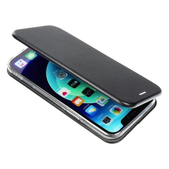 iPhone 14 (6.1") telefontok, könyvtok, mágneszáras, flip tok, szilikon keretes, fekete, Forcell Elegance
