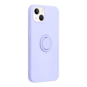 iPhone 14 Pro Max (6.7") gyűrűs hátlap tok, szilikon tok, velúr belső, lila, Forcell Silicone Ring