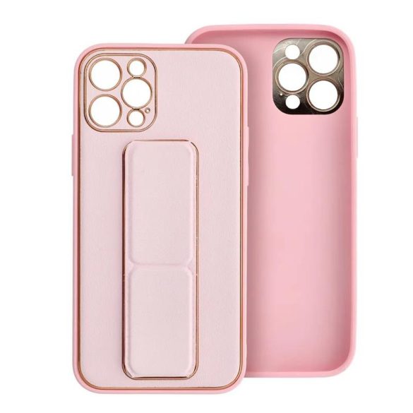 iPhone 14 Pro (6,1") hátlap tok, műbőr tok, kitámasztható, rózsaszín, Leather