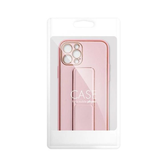 iPhone 14 Pro (6,1") hátlap tok, műbőr tok, kitámasztható, rózsaszín, Leather