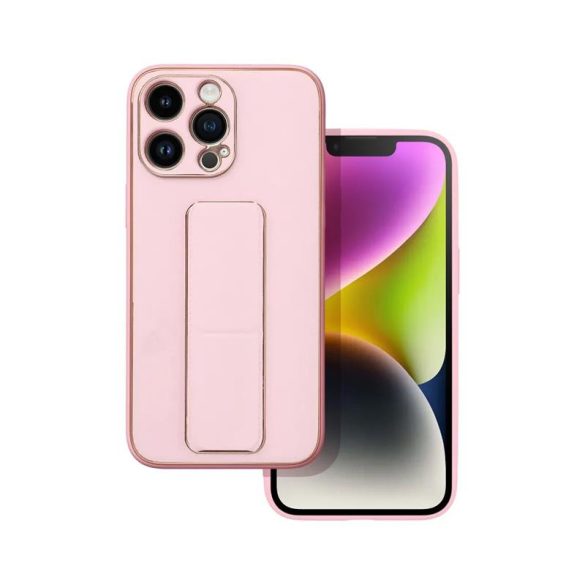 iPhone 14 Pro Max (6,7") hátlap tok, műbőr tok, kitámasztható, rózsaszín, Leather