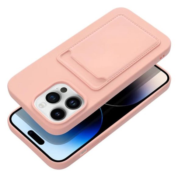 iPhone 14 Pro (6,1") szilikon tok, hátlap tok, bankkártya tartós, rózsaszín / barackvirág, Card