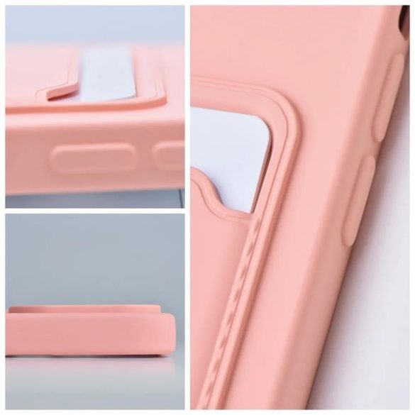 iPhone 14 Pro Max (6,7") szilikon tok, hátlap tok, bankkártya tartós, rózsaszín / barackvirág, Card